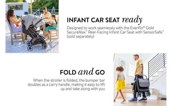EVENFLO GOLD OTTO SELF-FOLDING TRAVEL STROLLER MOONSTONE GRAY