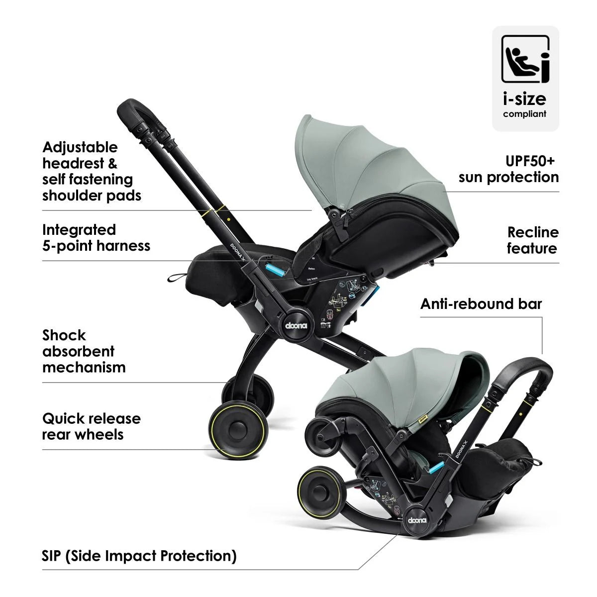 Doona X Infant - Car Seat Stroller Dusty Sage  + (Free Miila Stroller)