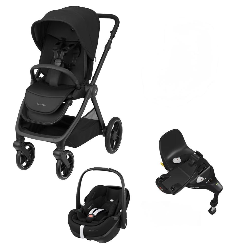Maxi-Cosi - Oxford (Essential Black) - 3pcs Bundle Oxford Stroller (Pebble) - 360 Car Seat - FamilyFix 360 Pro Base.- Travel System