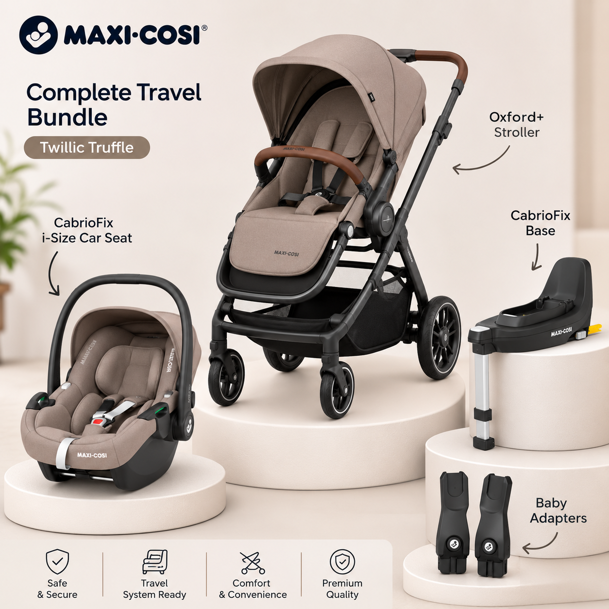 Maxi-Cosi - Oxford+ Stroller - CabrioFix i-size Car Seat - CabrioFix Base - Baby Adapters