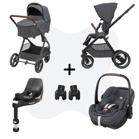 Maxi-Cosi - Oxford (Essential Graphite) - 3ocs Bundle Oxford Stroller (Pebble) - 360 Pro Car Seat - Familyfix 360 Pro Base - Travel System