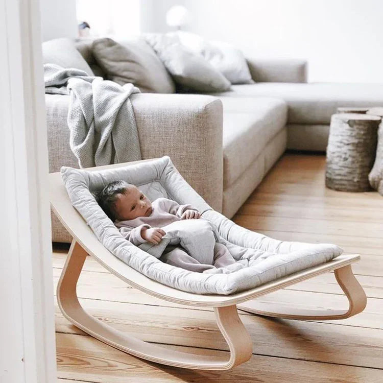 Miila Nest Wooden Baby Rocker – Natural Infant Lounger with Soft Padded Seat