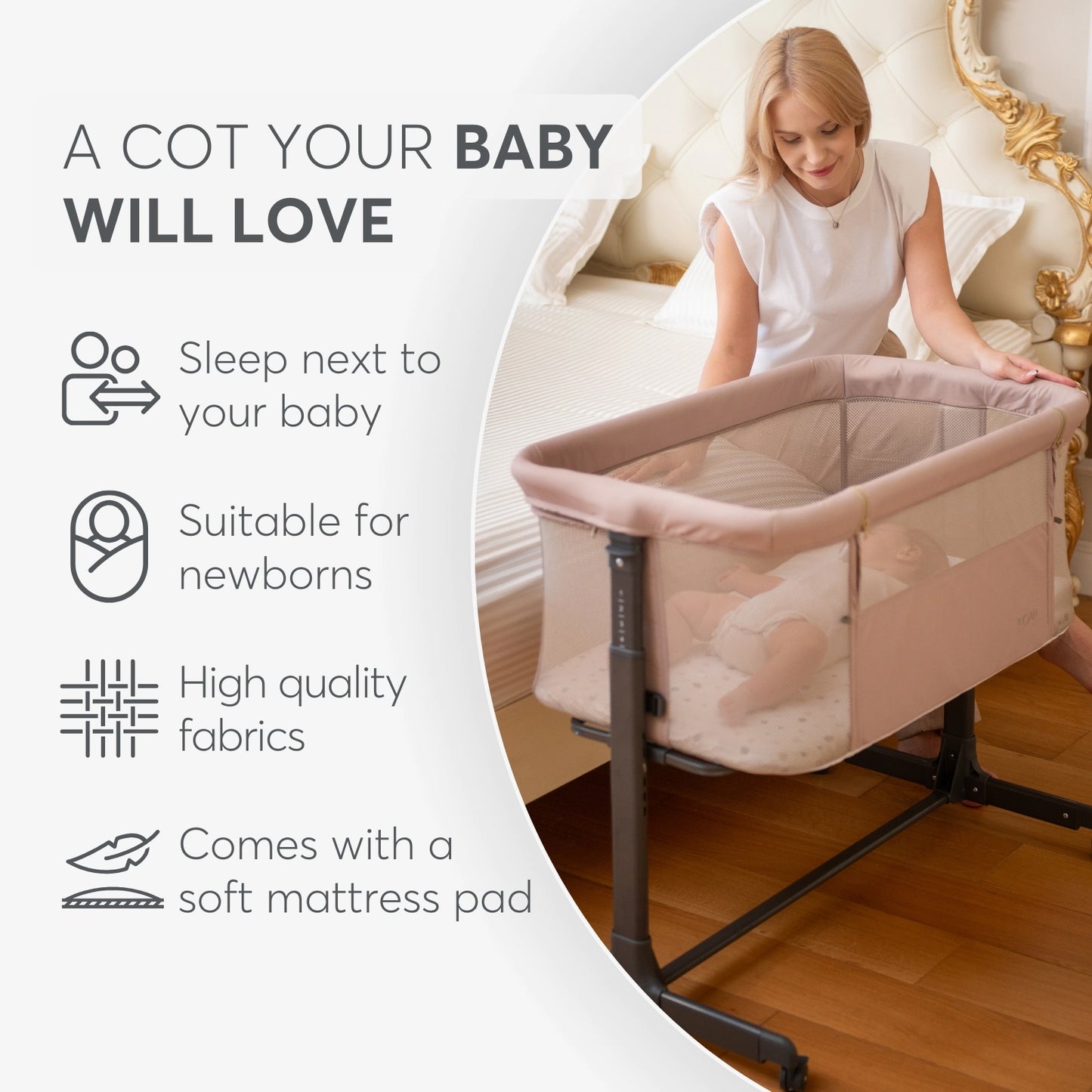Kikkaboo - Bedside Crib Noah - Dark