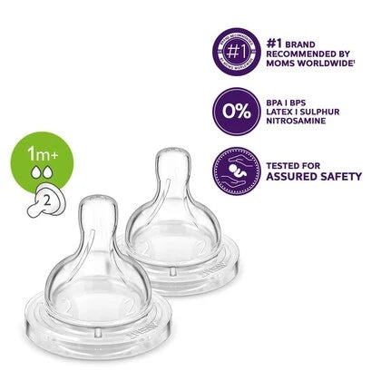 Avent - 2 Classic+ Teats Slow Flow 2 holes - 1m+