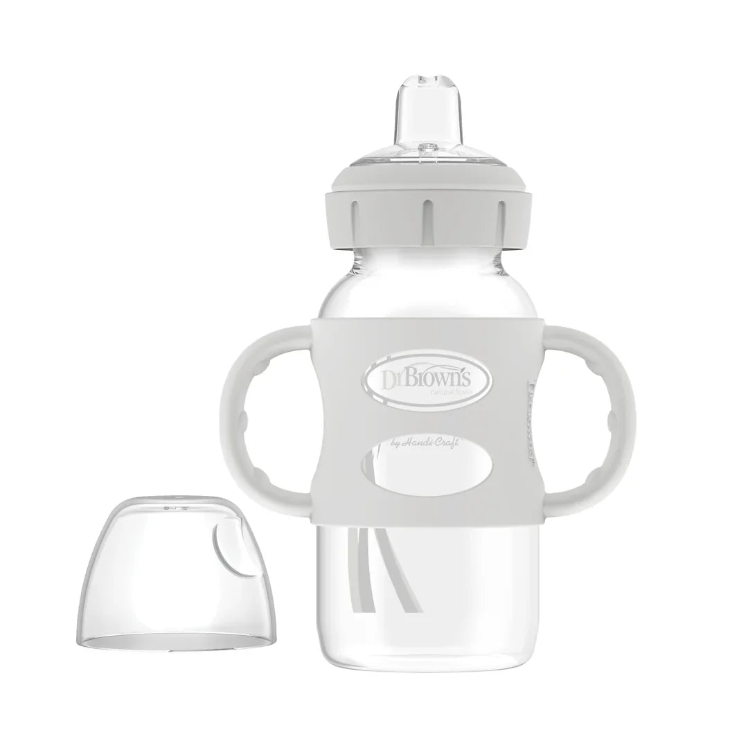 Wide Neck Sippy Straw Bottle + Handles 270 ML 6m+ , Grey