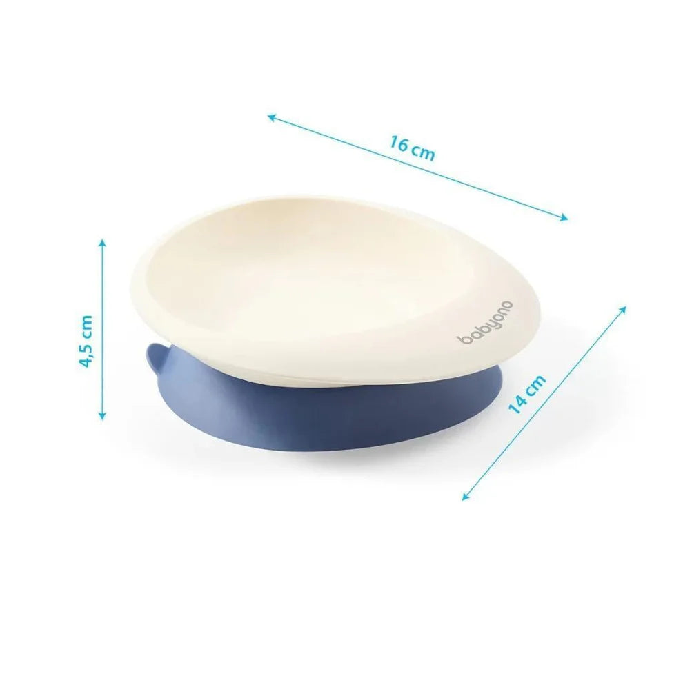 BabyOno - Suction Bowl With Spoon - Blue And White