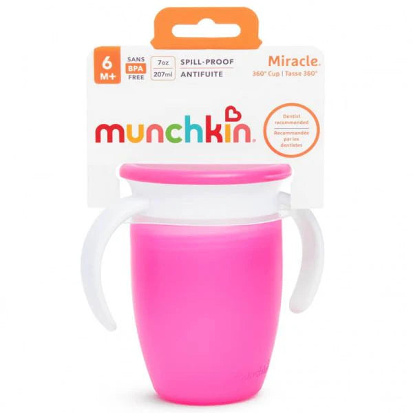 Munchkin - 7oz Miracla 360 - Trainer Plastic Cup With Lid - Pink